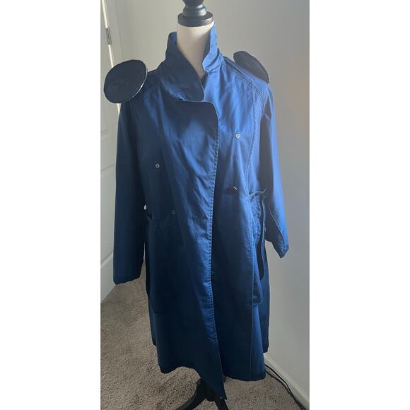 Burberry Kensington Lightweight Long Navy Belted Double Breasted Trench Coat L - Picture 9 of 13